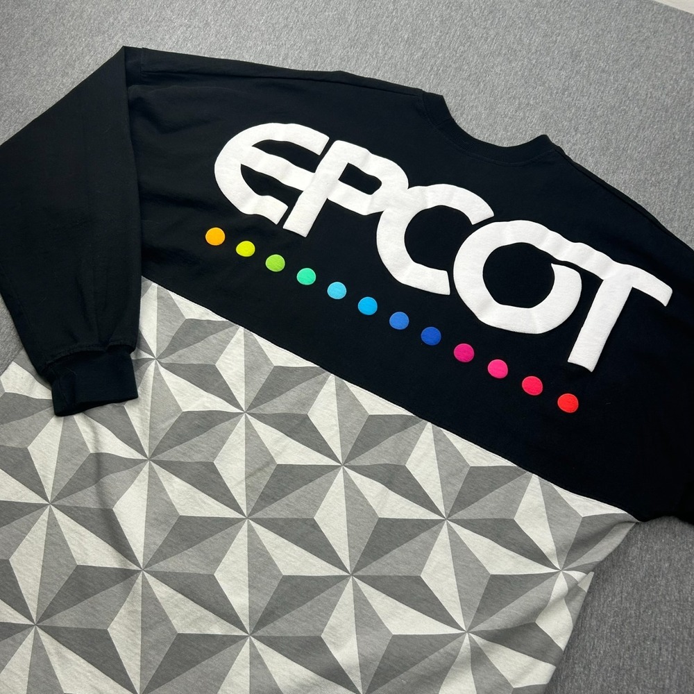Disney EPCOT Spaceship Earth Spirit Jersey Long Sleeve Shirt Large Black Gray